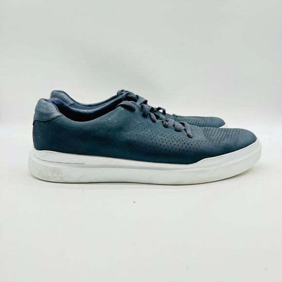 Cole Haan Mens 11 Blue Suede Original Grand Sport Perforated II Sneakers Shoes - Picture 1 of 11